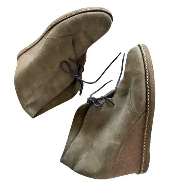 J Crew 28671 Macalister Khaki Suede Tan Wedge Lace Up Ankle Boots Size 9 - Picture 4 of 11